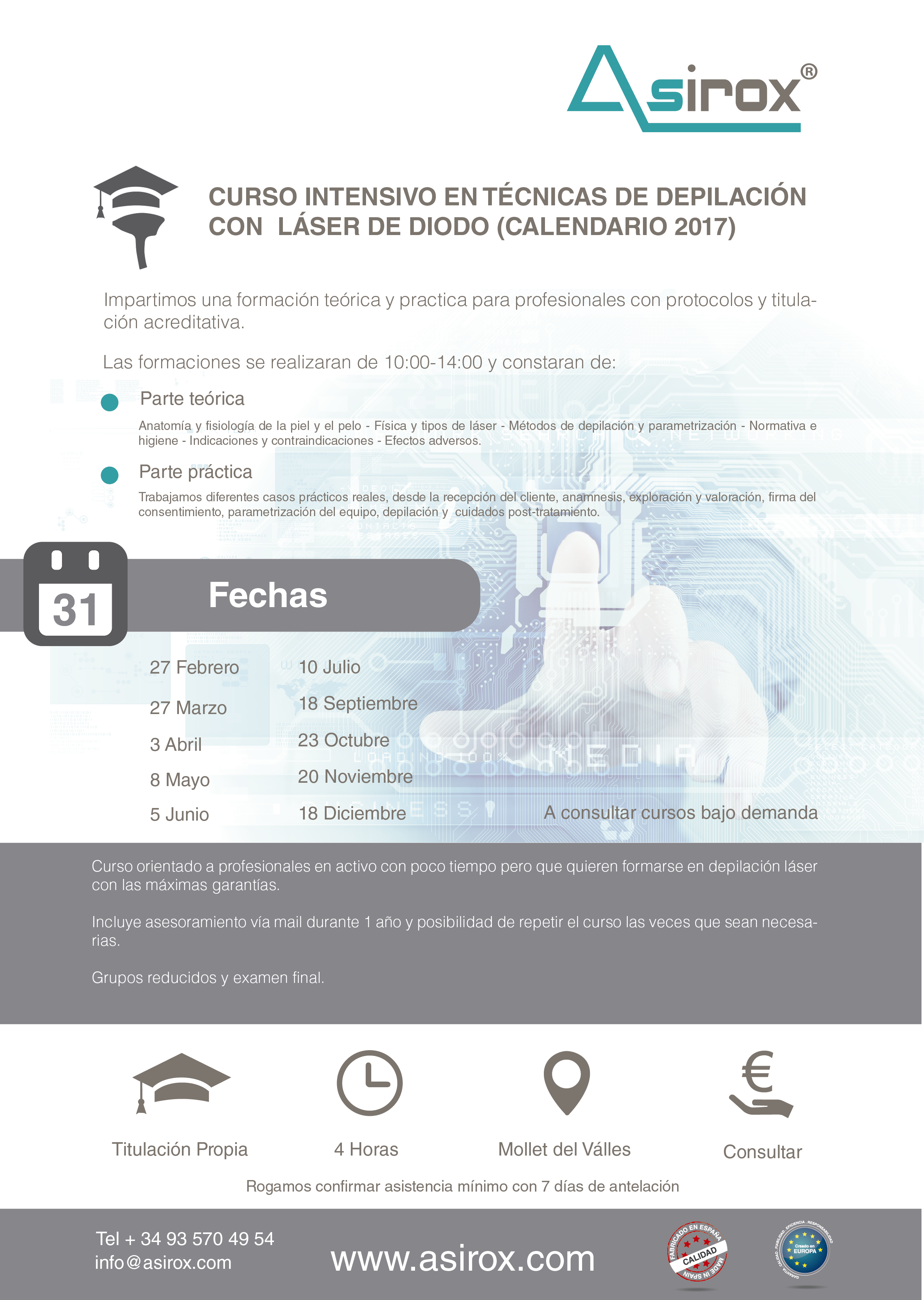 Calendario curso en tecnicas de depilacion laser